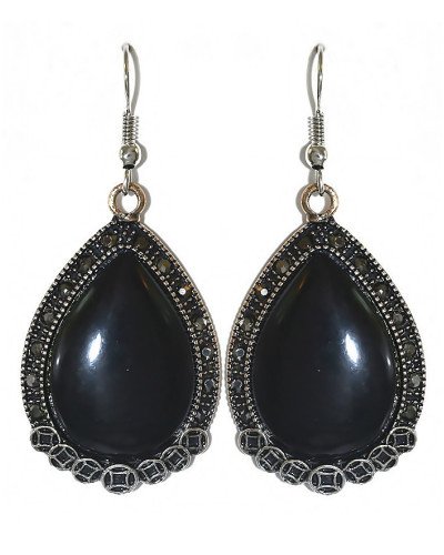 Сережки Fashion Jewelry. Під крапельне срібло. Камені: чорний агат та гематит. Довжина: 5.5 см. Ширина: 24 мм.