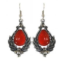 Сережки Fashion Jewelry. Під крапельне срібло. Камені: бордовий агат та гематит. Довжина: 5.8 см. Ширина: 24 мм.