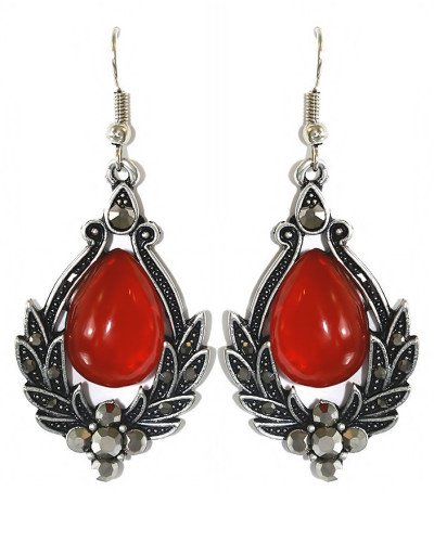 Сережки Fashion Jewelry. Під крапельне срібло. Камені: бордовий агат та гематит. Довжина: 5.8 см. Ширина: 24 мм.