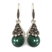 Сережки Fashion Jewelry. Під крапельне срібло. Камені: зелений агат та гематит. Довжина: 4.5 см. Ширина: 14 мм.