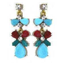 Сережки-гвоздики Fashion Jewelry. Позолота. Камені: бордовий агат та циркон. Довжина: 4.8 см. Ширина: 17 мм.