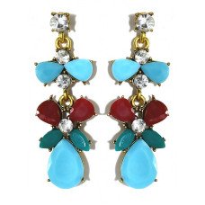 Сережки-гвоздики Fashion Jewelry. Позолота. Камені: бордовий агат та циркон. Довжина: 4.8 см. Ширина: 17 мм.