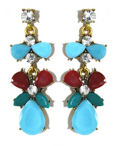Сережки-гвоздики Fashion Jewelry. Позолота. Камені: бордовий агат та циркон. Довжина: 4.8 см. Ширина: 17 мм.