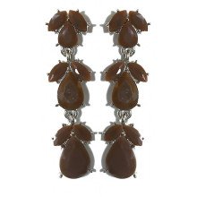 Сережки-гвоздики Fashion Jewelry. Під крапельне срібло. Камінці: коричневий агат. Довжина: 51 мм. Ширина: 14 мм.