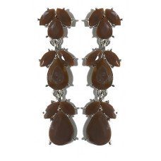 Сережки-гвоздики Fashion Jewelry. Під крапельне срібло. Камінці: коричневий агат. Довжина: 51 мм. Ширина: 14 мм.