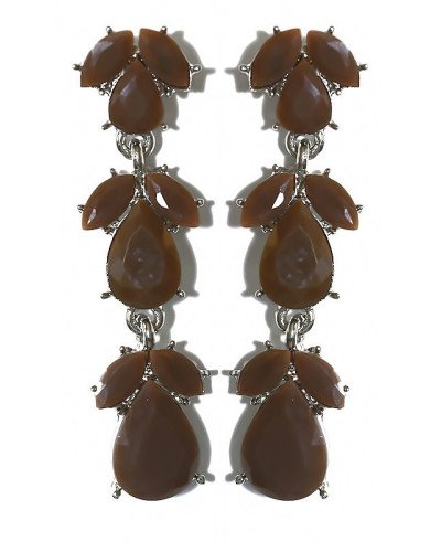 Сережки-гвоздики Fashion Jewelry. Під крапельне срібло. Камінці: коричневий агат. Довжина: 51 мм. Ширина: 14 мм.