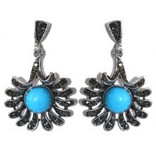 Сережки-гвоздики Fashion Jewelry. Під крапельне срібло. Камені: агат та гематит. Довжина: 41 мм. Ширина: 26 мм.