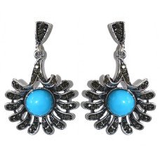 Сережки-гвоздики Fashion Jewelry. Під крапельне срібло. Камені: агат та гематит. Довжина: 41 мм. Ширина: 26 мм.