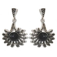 Сережки-гвоздики Fashion Jewelry. Під крапельне срібло. Камені: агат та гематит. Довжина: 4.1 см. Ширина: 26 мм.