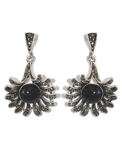 Сережки-гвоздики Fashion Jewelry. Під крапельне срібло. Камені: агат та гематит. Довжина: 4.1 см. Ширина: 26 мм.