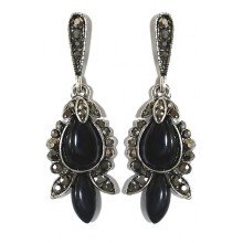 Сережки-гвоздики Fashion Jewelry. Під крапельне срібло. Камені: агат та гематит. Довжина: 4.6 см. Ширина: 16 мм.