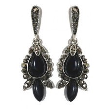 Сережки-гвоздики Fashion Jewelry. Під крапельне срібло. Камені: агат та гематит. Довжина: 4.6 см. Ширина: 16 мм.