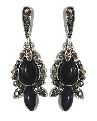 Сережки-гвоздики Fashion Jewelry. Під крапельне срібло. Камені: агат та гематит. Довжина: 4.6 см. Ширина: 16 мм.
