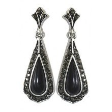 Сережки-гвоздики Fashion Jewelry. Під крапельне срібло. Камені: агат та гематит. Довжина: 4.5 см. Ширина: 15 мм.