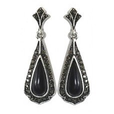 Сережки-гвоздики Fashion Jewelry. Під крапельне срібло. Камені: агат та гематит. Довжина: 4.5 см. Ширина: 15 мм.