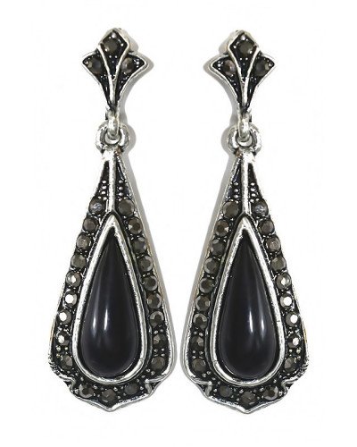 Сережки-гвоздики Fashion Jewelry. Під крапельне срібло. Камені: агат та гематит. Довжина: 4.5 см. Ширина: 15 мм.