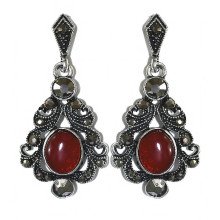 Сережки-гвоздики Fashion Jewelry. Під крапельне срібло. Камені: агат та гематит. Довжина: 42 мм. Ширина: 20 мм.