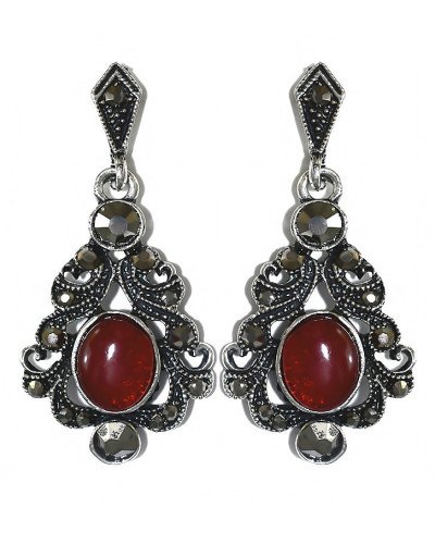 Сережки-гвоздики Fashion Jewelry. Під крапельне срібло. Камені: агат та гематит. Довжина: 42 мм. Ширина: 20 мм.