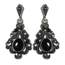 Сережки-гвоздики Fashion Jewelry. Під крапельне срібло. Камені: агат та гематит. Довжина: 42 мм. Ширина: 20 мм.