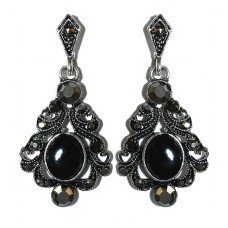 Сережки-гвоздики Fashion Jewelry. Під крапельне срібло. Камені: агат та гематит. Довжина: 42 мм. Ширина: 20 мм.