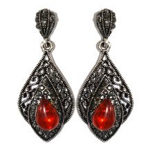 Сережки-гвоздики Fashion Jewelry. Під крапельне срібло. Камені: агат та гематит. Довжина: 42 мм. Ширина: 18 мм.