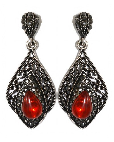 Сережки-гвоздики Fashion Jewelry. Під крапельне срібло. Камені: агат та гематит. Довжина: 42 мм. Ширина: 18 мм.