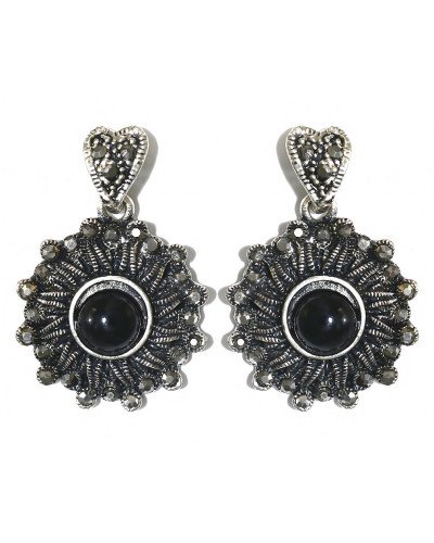 Сережки-гвоздики Fashion Jewelry. Під крапельне срібло. Камені: агат та гематит. Довжина: 32 мм. Ширина: 23 мм.