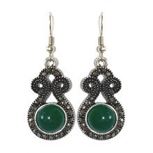 Сережки Fashion Jewelry. Під крапельне срібло. Камені: зелений агат та гематит. Довжина: 47 мм. Ширина: 17 мм.