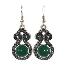 Сережки Fashion Jewelry. Під крапельне срібло. Камені: зелений агат та гематит. Довжина: 47 мм. Ширина: 17 мм.
