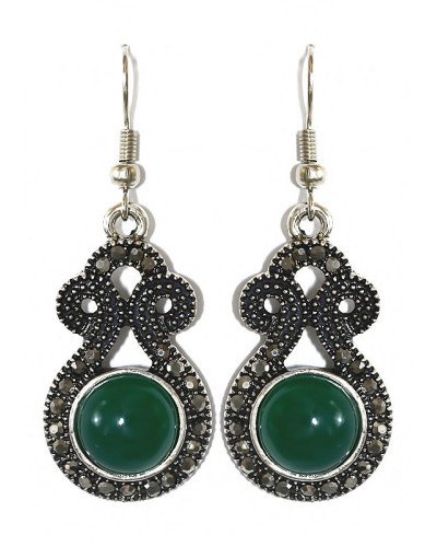 Сережки Fashion Jewelry. Під крапельне срібло. Камені: зелений агат та гематит. Довжина: 47 мм. Ширина: 17 мм.