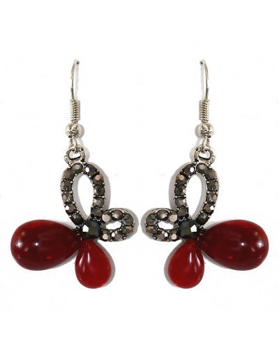 Сережки Fashion Jewelry. Під крапельне срібло. Камені: бордовий агат та гематит. Довжина: 44 мм. Ширина: 24 мм.