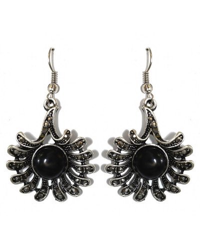 Сережки Fashion Jewelry. Під крапельне срібло. Камені: чорний агат та гематит. Довжина: 47 мм. Ширина: 26 мм.