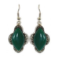 Сережки Fashion Jewelry. Під крапельне срібло. Камені: зелений агат та гематит. Довжина: 47 мм. Ширина: 19 мм.