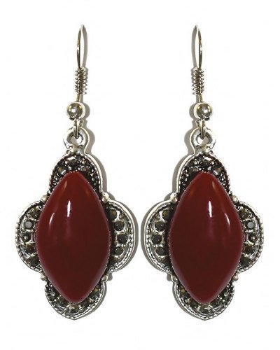 Сережки Fashion Jewelry. Під крапельне срібло. Камені: бордовий агат та гематит. Довжина: 47 мм. Ширина: 19 мм.