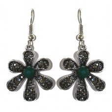 Сережки Fashion Jewelry. Під крапельне срібло. Камені: зелений агат та гематит. Довжина: 42 мм. Ширина: 22 мм.