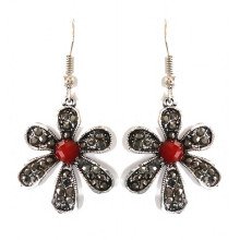 Сережки Fashion Jewelry. Під крапельне срібло. Камені: бордовий агат та гематит. Довжина: 42 мм. Ширина: 22 мм.