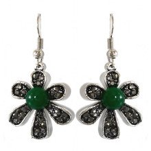 Сережки Fashion Jewelry. Під крапельне срібло. Камені: зелений агат та гематит. Довжина: 43 мм. Ширина: 21 мм.
