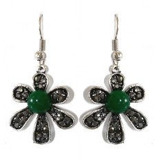 Сережки Fashion Jewelry. Під крапельне срібло. Камені: зелений агат та гематит. Довжина: 43 мм. Ширина: 21 мм.