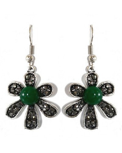 Сережки Fashion Jewelry. Під крапельне срібло. Камені: зелений агат та гематит. Довжина: 43 мм. Ширина: 21 мм.