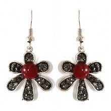 Сережки Fashion Jewelry. Під крапельне срібло. Камені: бордовий агат та гематит. Довжина: 43 мм. Ширина: 21 мм.