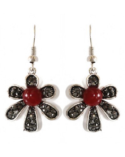 Сережки Fashion Jewelry. Під крапельне срібло. Камені: бордовий агат та гематит. Довжина: 43 мм. Ширина: 21 мм.