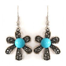 Сережки Fashion Jewelry. Під крапельне срібло. Камені бірюзовий агат та гематит. Довжина: 43 мм. Ширина: 21 мм.