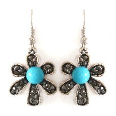 Сережки Fashion Jewelry. Під крапельне срібло. Камені бірюзовий агат та гематит. Довжина: 43 мм. Ширина: 21 мм.