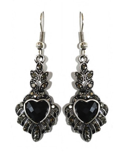 Сережки Fashion Jewelry. Під крапельне срібло. Камені: чорний агат та гематит. Довжина: 48 мм. Ширина: 16 мм.