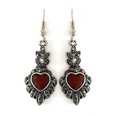 Сережки Fashion Jewelry. Під крапельне срібло. Камені: бордовий агат та гематит. Довжина: 48 мм. Ширина: 16 мм.