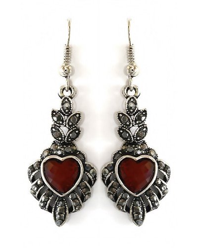Сережки Fashion Jewelry. Під крапельне срібло. Камені: бордовий агат та гематит. Довжина: 48 мм. Ширина: 16 мм.