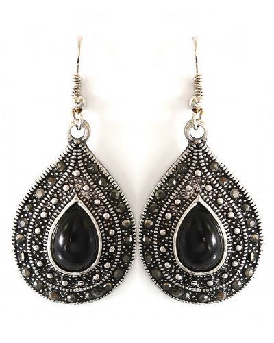 Сережки Fashion Jewelry. Під крапельне срібло. Камені: чорний агат та гематит. Довжина: 49 мм. Ширина: 23 мм.