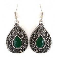 Сережки Fashion Jewelry. Під крапельне срібло. Камені: зелений агат та гематит. Довжина: 49 мм. Ширина: 23 мм.