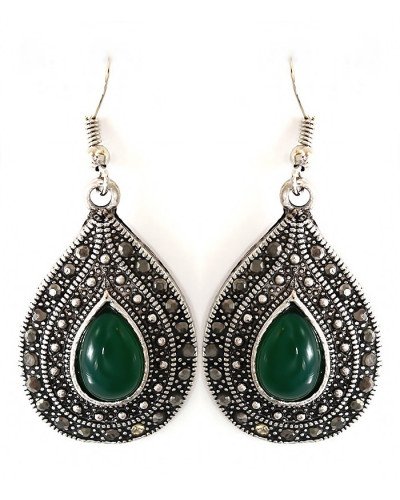 Сережки Fashion Jewelry. Під крапельне срібло. Камені: зелений агат та гематит. Довжина: 49 мм. Ширина: 23 мм.