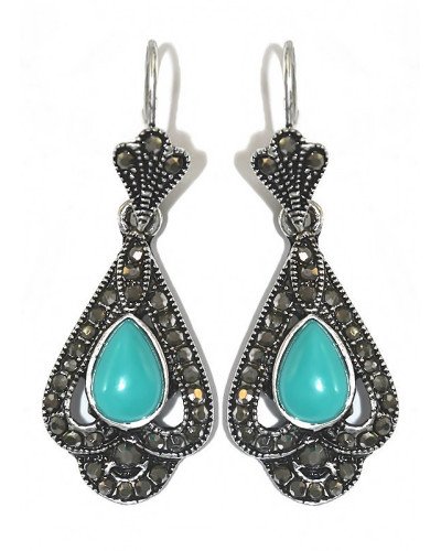 Сережки Fashion Jewelry. Під крапельне срібло. Камені: бірюзовий агат та гематит. Довжина: 45 мм. Ширина: 17 мм.